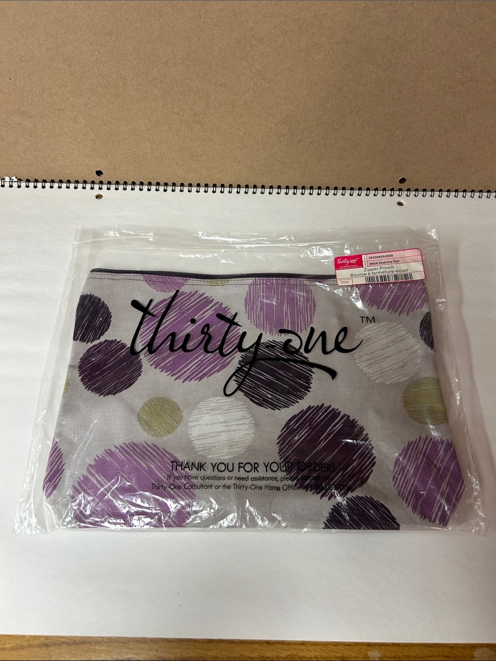 thirty-one Gray Cosmetic Pouch with Purple & Olive Dot Design